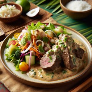 Lamb in coconut sauce with salad