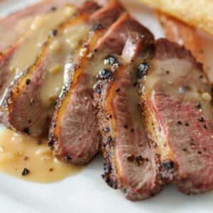 Grilled duck breast served with a red berry sauce